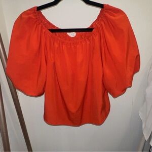 Elodie Vibrant Orange Off-Shoulder Puff Sleeve Blouse